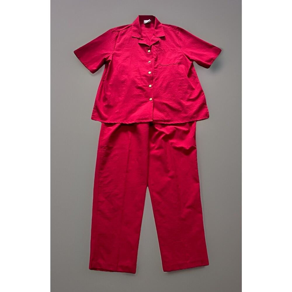 Bon Worth Womens M Red Outfit 2 Pc Pants Top Short Sleeve Pull On Lightweight